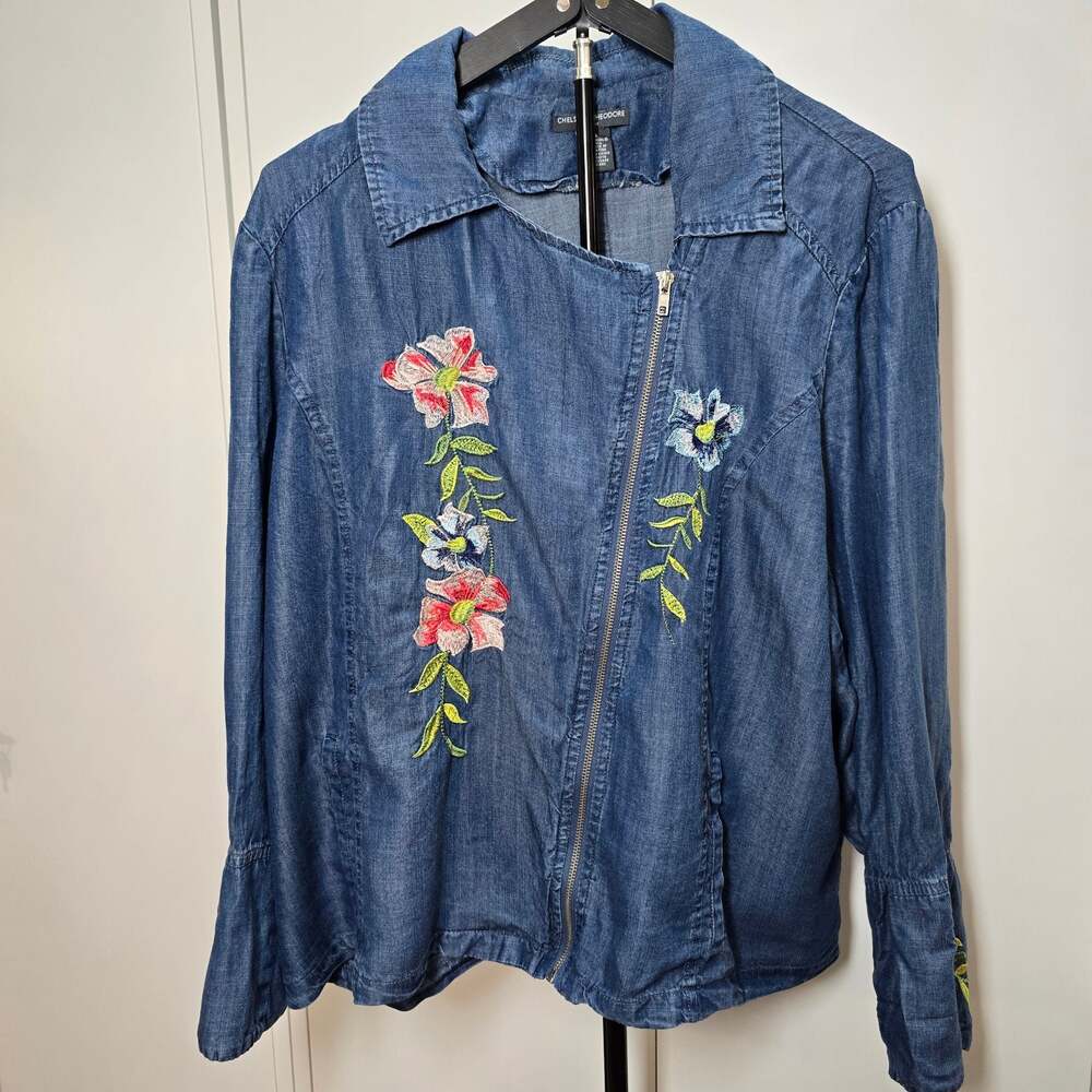 Chelsea & Theodore Woman 3X Floral Embroidered Zip Up Jacket